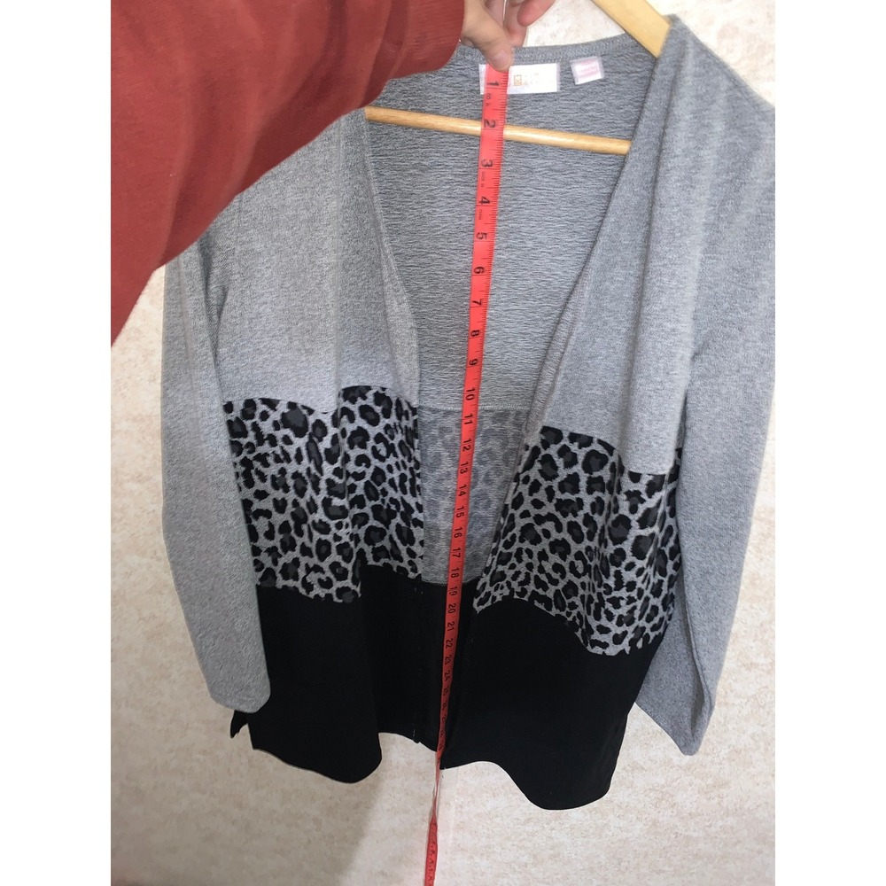 Belle by Kim Gravel Leopard‎ Print Colorblock Cardigan Womens XXS Gray Black - Picture 5 of 11